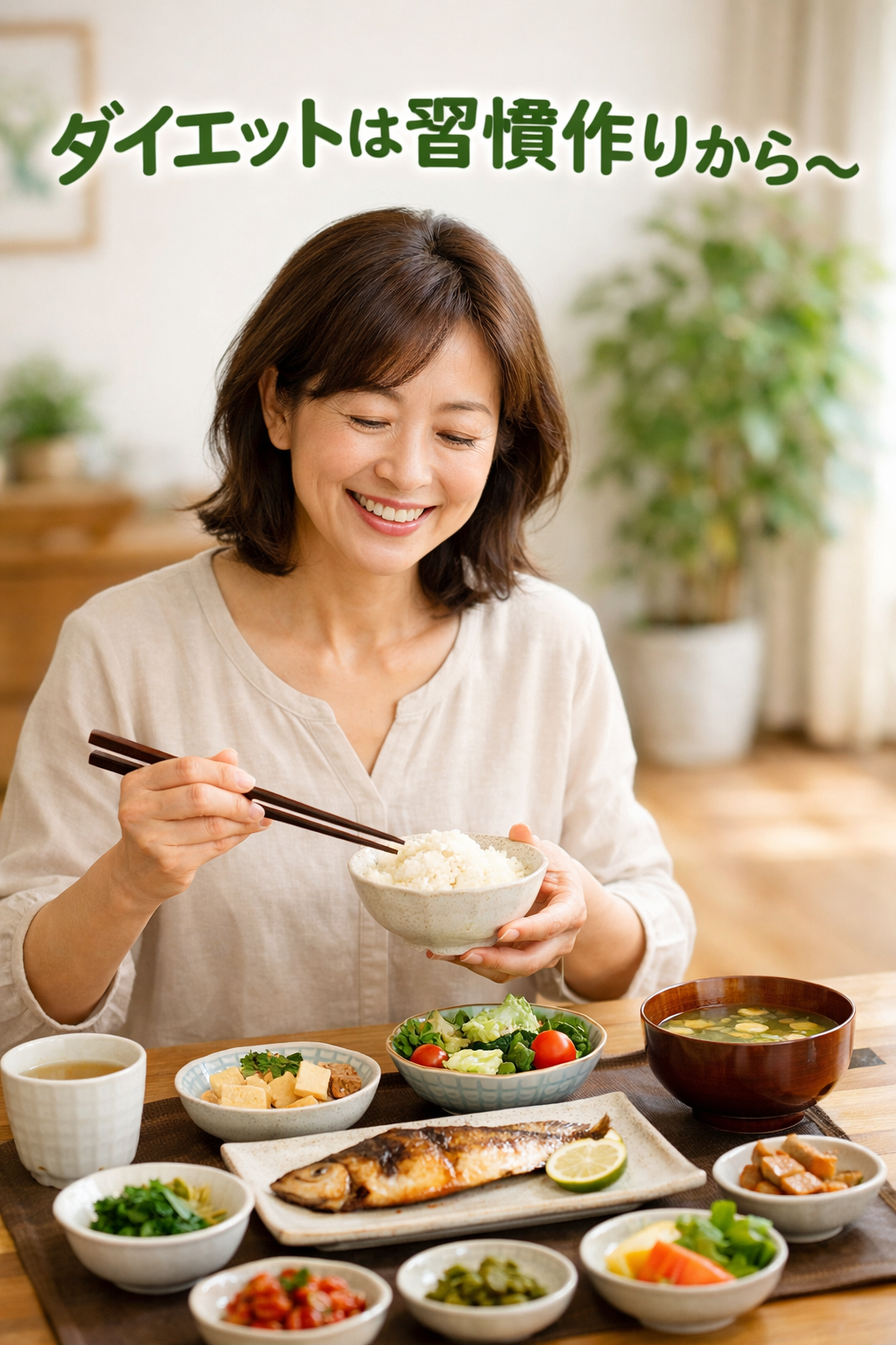 健康的な食事と笑顔